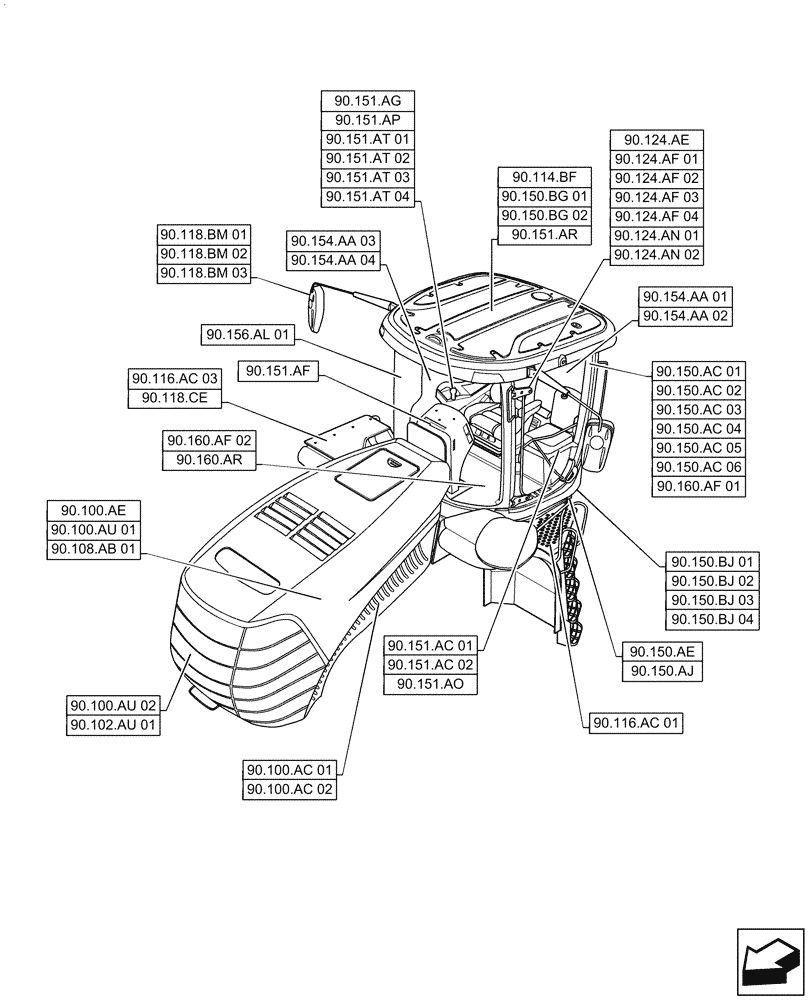 Схема запчастей Case IH STEIGER 420 - (90.000.00) - SECTION INDEX - PLATFORM, CAB, BODYWORK & DECALS (90) - PLATFORM, CAB, BODYWORK AND DECALS