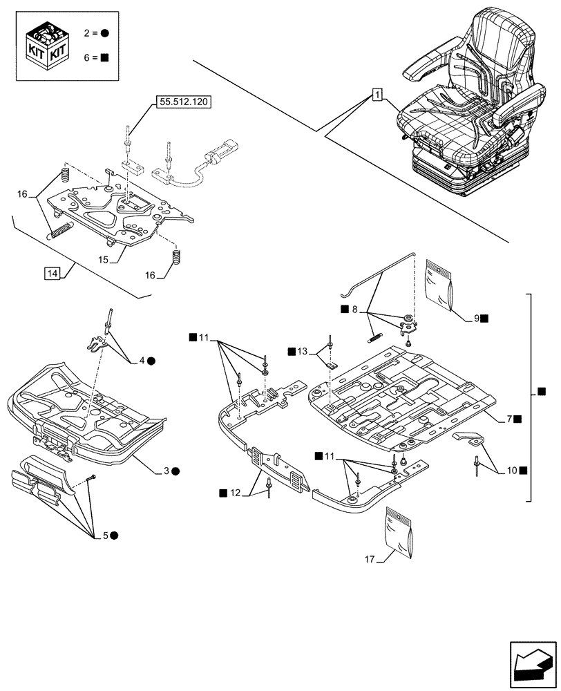 Схема запчастей Case IH FARMALL 120U - (90.124.170) - VAR - 758312 - SUSPENSION SEAT, COMPONENTS, PREMIUM (90) - PLATFORM, CAB, BODYWORK AND DECALS