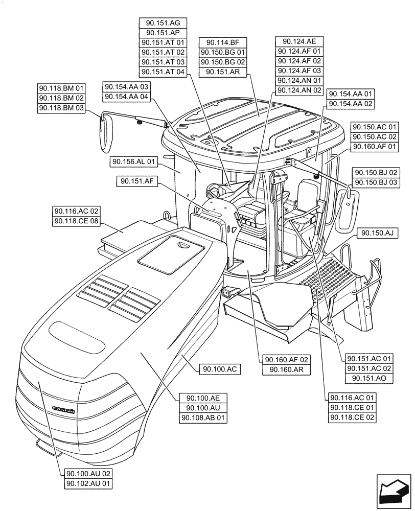 Схема запчастей Case IH QUADTRAC 500 - (90.000.00) - SECTION INDEX - PLATFORM, CAB, BODYWORK & DECALS (90) - PLATFORM, CAB, BODYWORK AND DECALS