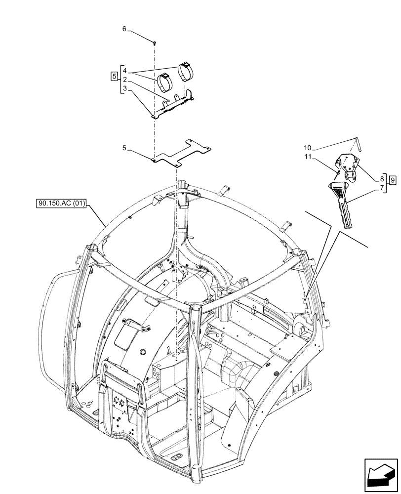 Схема запчастей Case IH PUMA 150 - (88.130.AA) - FIRE EXTINGUISHER, SUPPORT, HAMMER (55) - ELECTRICAL SYSTEMS