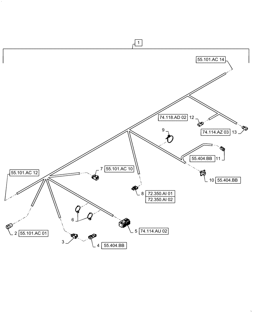 Схема запчастей Case IH 7140 - (55.101.AC[13]) - WIRE HARNESS, LEFT MAIN, CONTINUED (55) - ELECTRICAL SYSTEMS