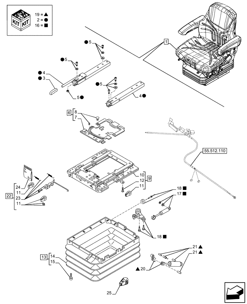 Схема запчастей Case IH FARMALL 120U - (90.124.090) - VAR - 758312 - SUSPENSION SEAT, PREMIUM, COMPONENTS, EHR, JOYSTICK (90) - PLATFORM, CAB, BODYWORK AND DECALS