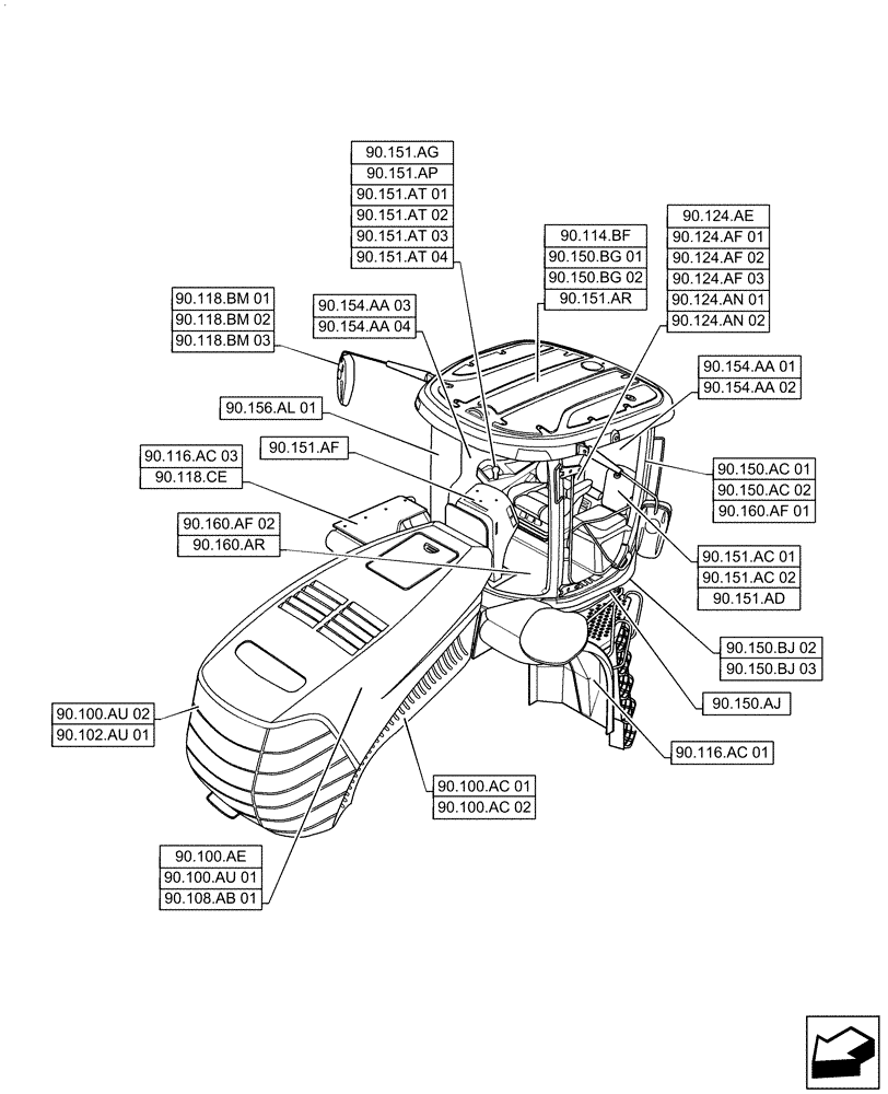 Схема запчастей Case IH QUADTRAC 500 - (90.000.00) - SECTION INDEX - PLATFORM, CAB, BODYWORK & DECALS (90) - PLATFORM, CAB, BODYWORK AND DECALS