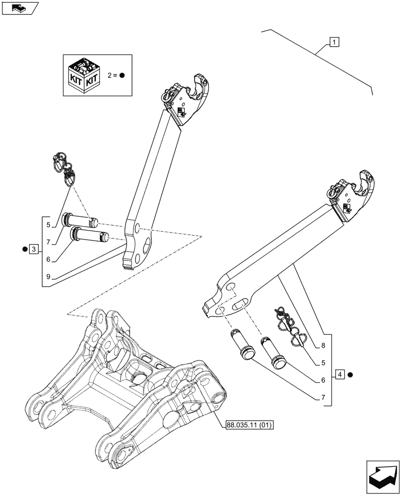 Схема запчастей Case IH PUMA 200 - (88.035.11[08]) - DIA KIT - FRONT HPL FOR SUSPENDED AND STD AXLES, LESS PTO, LESS COUPLER - LIFT ARM (88) - ACCESSORIES
