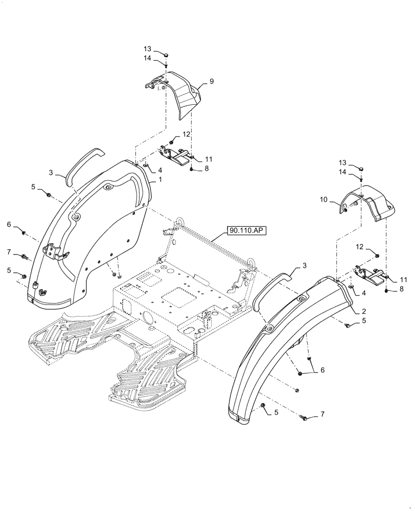 Схема запчастей Case IH FARMALL 30C - (90.116.AC) - FENDER (90) - PLATFORM, CAB, BODYWORK AND DECALS