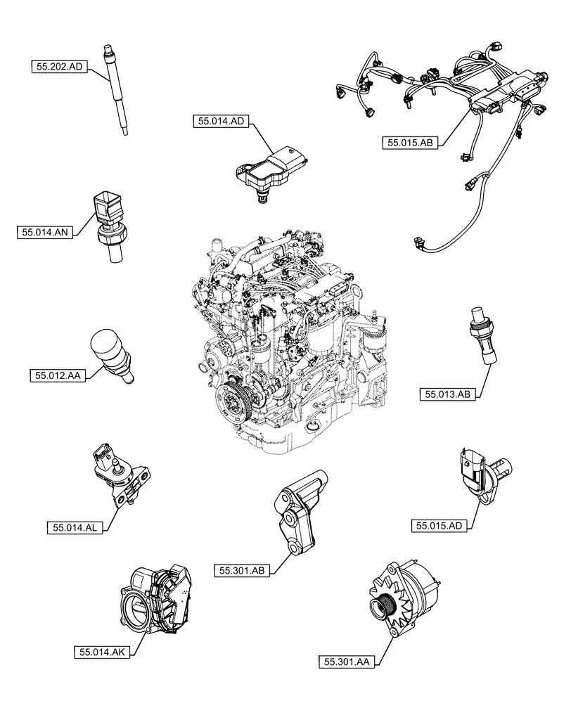 Схема запчастей Case IH F5HFL463A F012 - (55.000.00) - SECTION INDEX - ELECTRICAL SYSTEMS (55) - ELECTRICAL SYSTEMS
