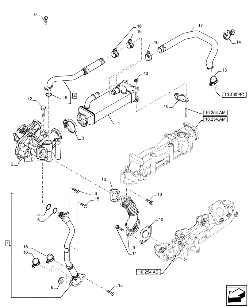 Схема запчастей Case IH F5HFL463A F012 - (10.501.AB) - EXHAUST SYSTEM, EGR, HEAT EXCHANGER (10) - ENGINE