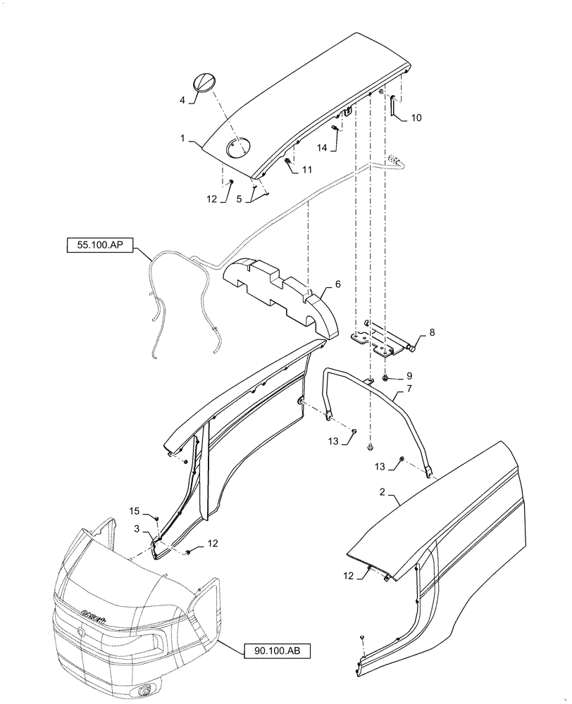 Схема запчастей Case IH FARMALL 40C - (90.100.AU) - HOOD (90) - PLATFORM, CAB, BODYWORK AND DECALS