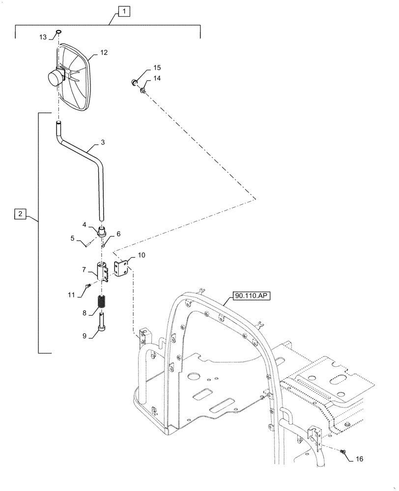Схема запчастей Case IH FARMALL 40C - (90.118.BM) - REAR VIEW MIRROR (90) - PLATFORM, CAB, BODYWORK AND DECALS