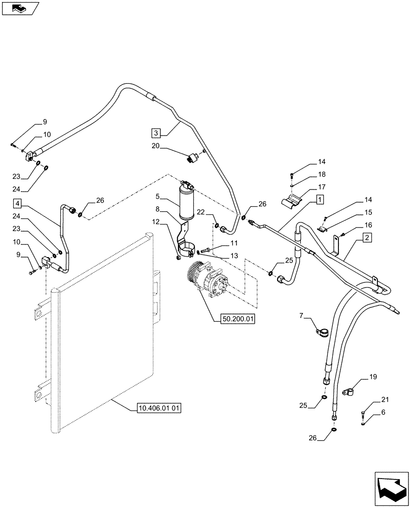 Схема запчастей Case IH PUMA 185 - (50.200.02[01]) - AIR CONDITIONING SYSTEM PIPES - C7381 (50) - CAB CLIMATE CONTROL
