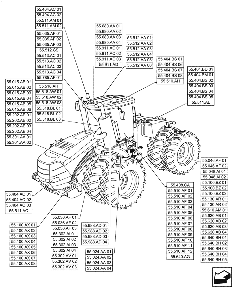 Схема запчастей Case IH STEIGER 420 - (55.000.00) - SECTION INDEX - ELECTRICAL SYSTEMS (55) - ELECTRICAL SYSTEMS