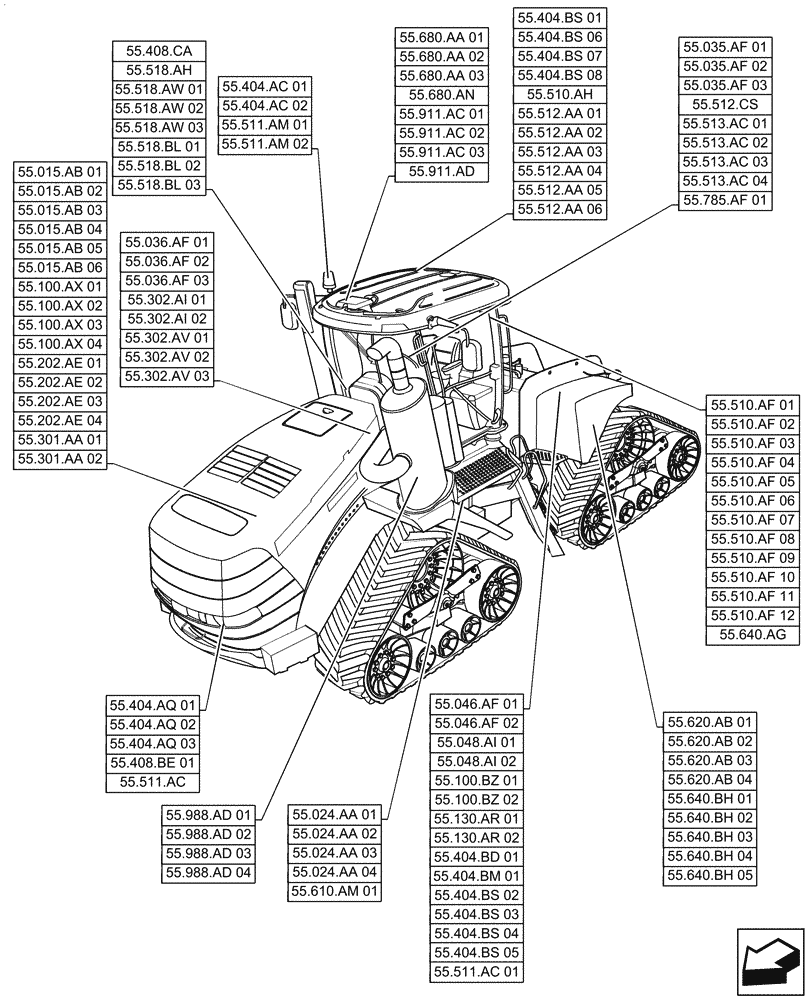 Схема запчастей Case IH QUADTRAC 500 - (55.000.00) - SECTION INDEX - ELECTRICAL SYSTEMS (55) - ELECTRICAL SYSTEMS