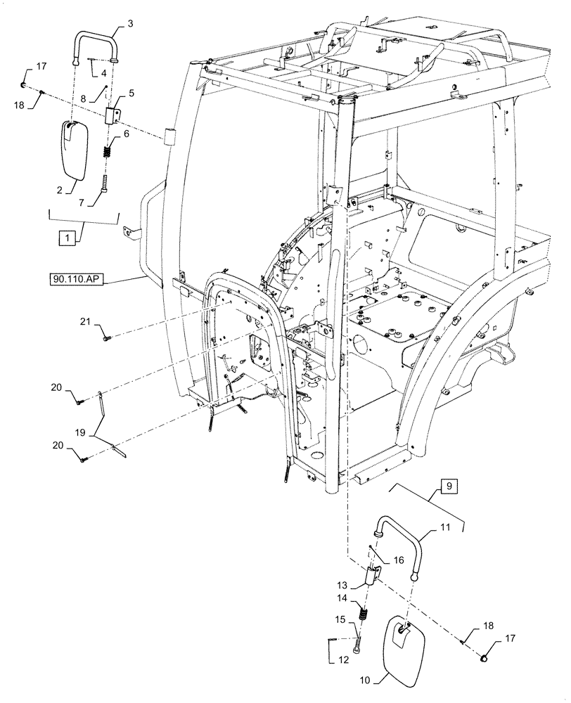Схема запчастей Case IH FARMALL 40C - (90.118.BM[01]) - EXTERNAL REAR VIEW MIRROR (90) - PLATFORM, CAB, BODYWORK AND DECALS