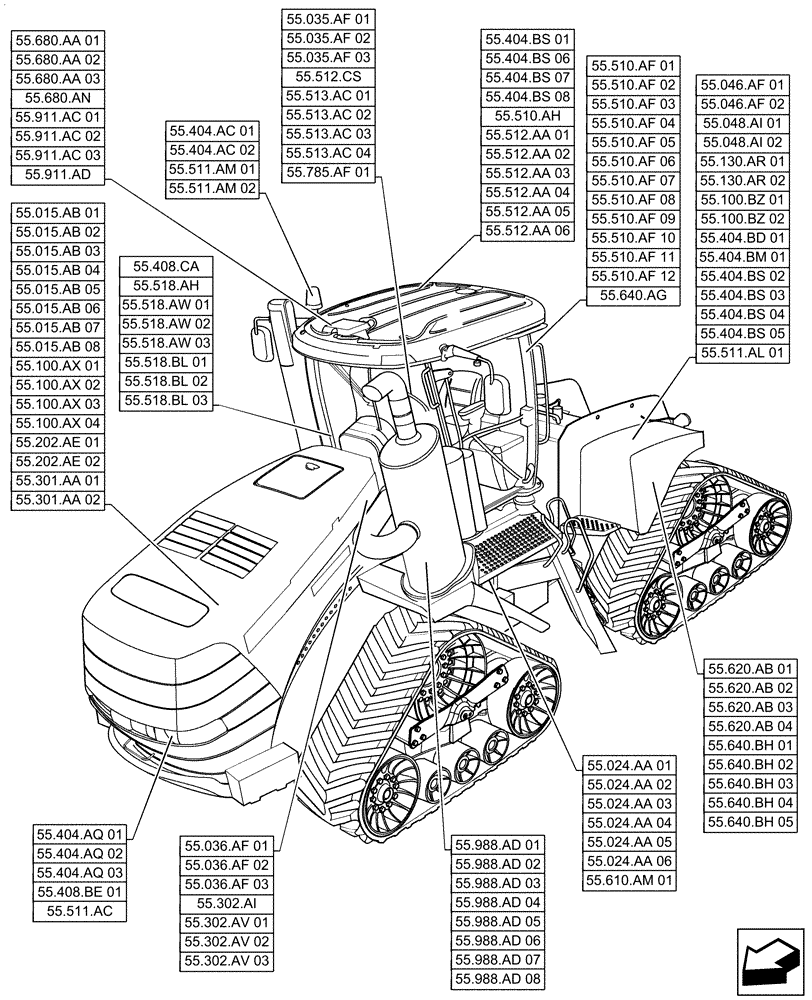 Схема запчастей Case IH QUADTRAC 470 - (55.000.00) - SECTION INDEX - ELECTRICAL SYSTEMS (55) - ELECTRICAL SYSTEMS