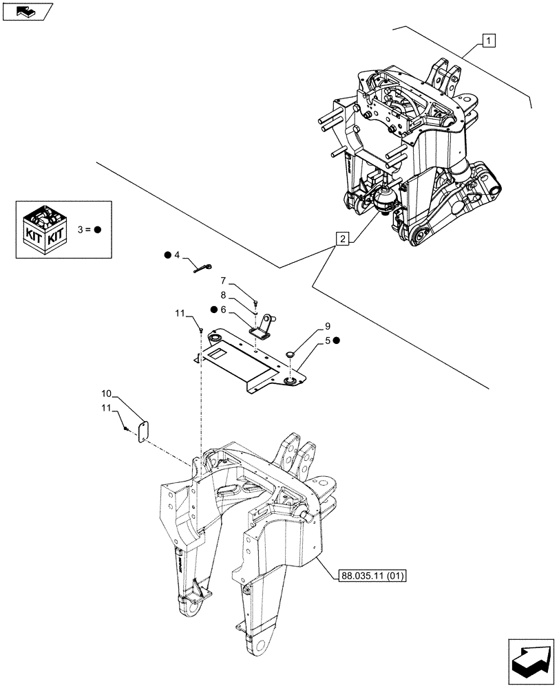 Схема запчастей Case IH PUMA 200 - (88.035.11[05]) - DIA KIT - FRONT HPL FOR SUSPENDED AND STD AXLES, LESS PTO, LESS COUPLER - COVER (88) - ACCESSORIES