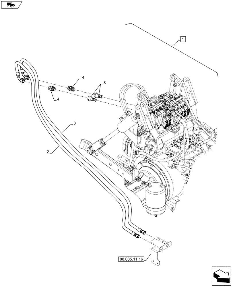 Схема запчастей Case IH PUMA 200 - (88.035.11[17]) - DIA KIT - FRONT HPL SUSPENDED AND STD AXLES, LESS PTO, LESS COUPLER - PIPES AND BRACKETS (88) - ACCESSORIES