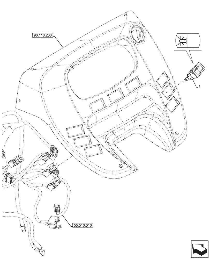 Схема запчастей Case IH FARMALL 80N - (55.405.040) - VAR - 759063 - ROTATING BEACON, SWITCH, W/O CAB (55) - ELECTRICAL SYSTEMS