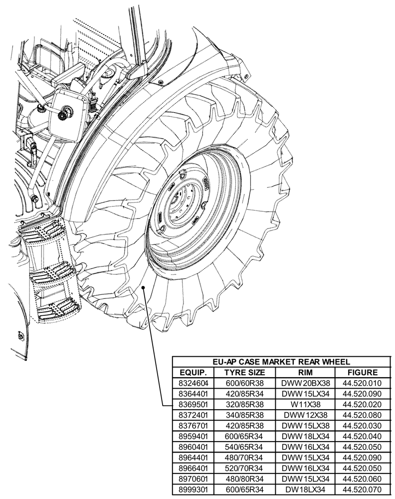 Схема запчастей Case IH FARMALL 110U - (44.000.00[02]) - SECTION INDEX - WHEELS (44) - WHEELS