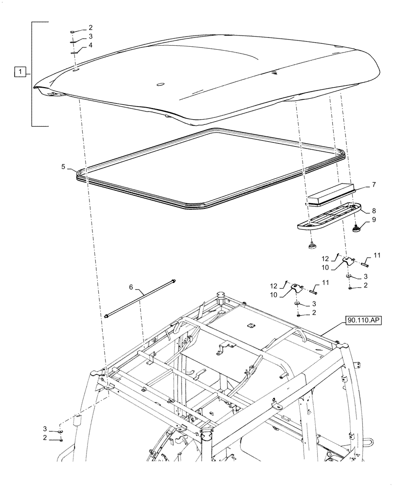 Схема запчастей Case IH FARMALL 40C - (90.150.BG) - CAB ROOF (90) - PLATFORM, CAB, BODYWORK AND DECALS