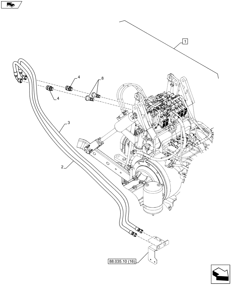 Схема запчастей Case IH PUMA 200 - (88.035.10[17]) - DIA KIT - FRONT HPL SUSPENDED AND STD AXLES, LESS PTO, LESS COUPLER - PIPES AND BRACKETS (88) - ACCESSORIES