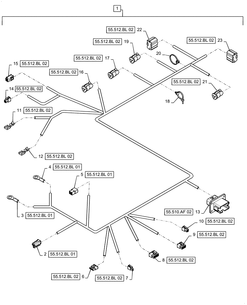 Схема запчастей Case IH 7140 - (55.512.BL[03]) - WIRE HARNESS, CONSOLE (55) - ELECTRICAL SYSTEMS