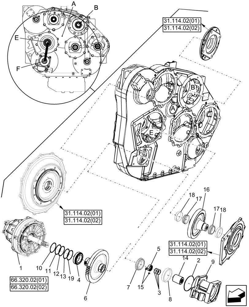 Схема запчастей Case IH 7010 - (14.100.11[01]) - PTO, ROTOR VARIATOR ASSY, ENGINE GEARBOX - 7010/8010 (14) - MAIN GEARBOX & DRIVE