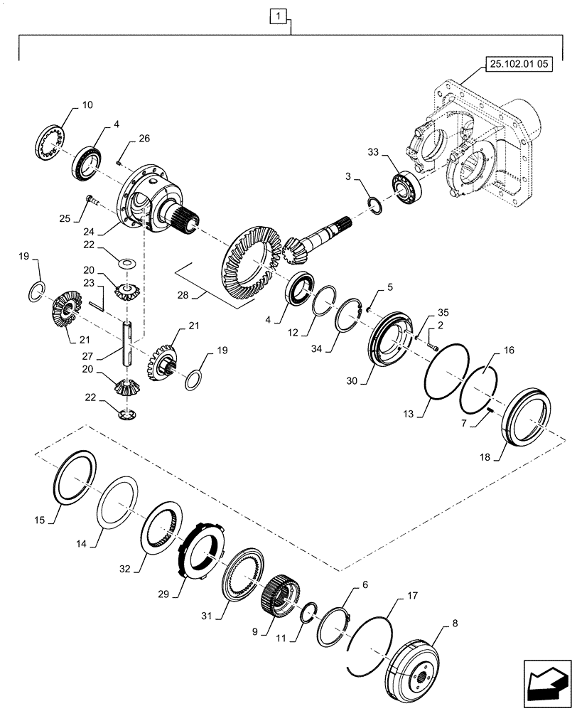 Схема запчастей Case IH MAGNUM 190 - (25.102.01[04]) - DIFFERENTIAL, MFD 12-BOLT CLASS 4 AXLE - ASN ZBRH03334 (25) - FRONT AXLE SYSTEM