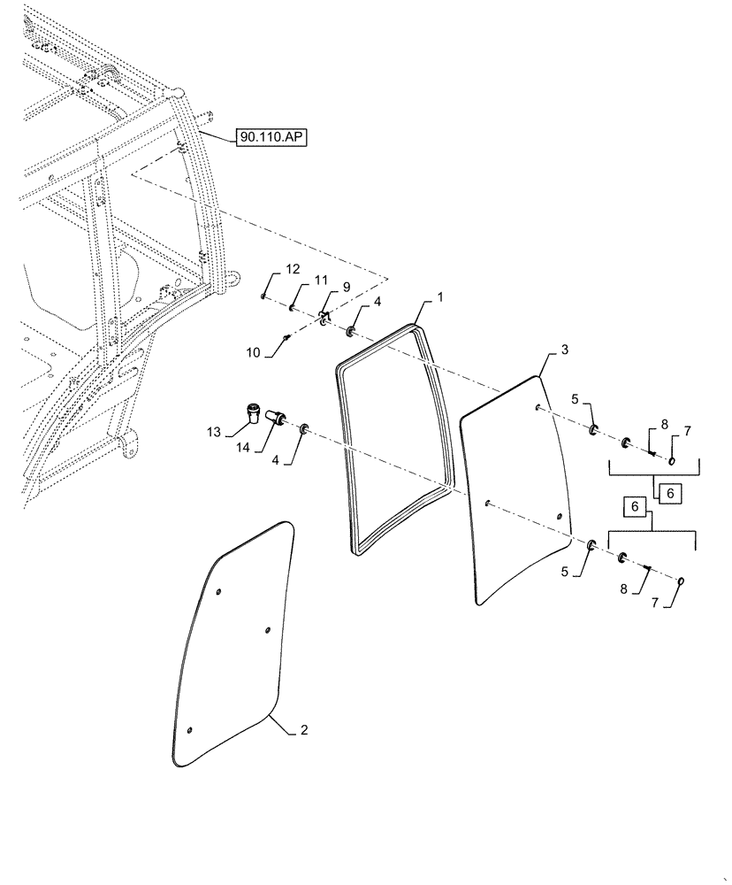 Схема запчастей Case IH FARMALL 35C - (90.156.AI) - CAB GLASS, SIDE (90) - PLATFORM, CAB, BODYWORK AND DECALS
