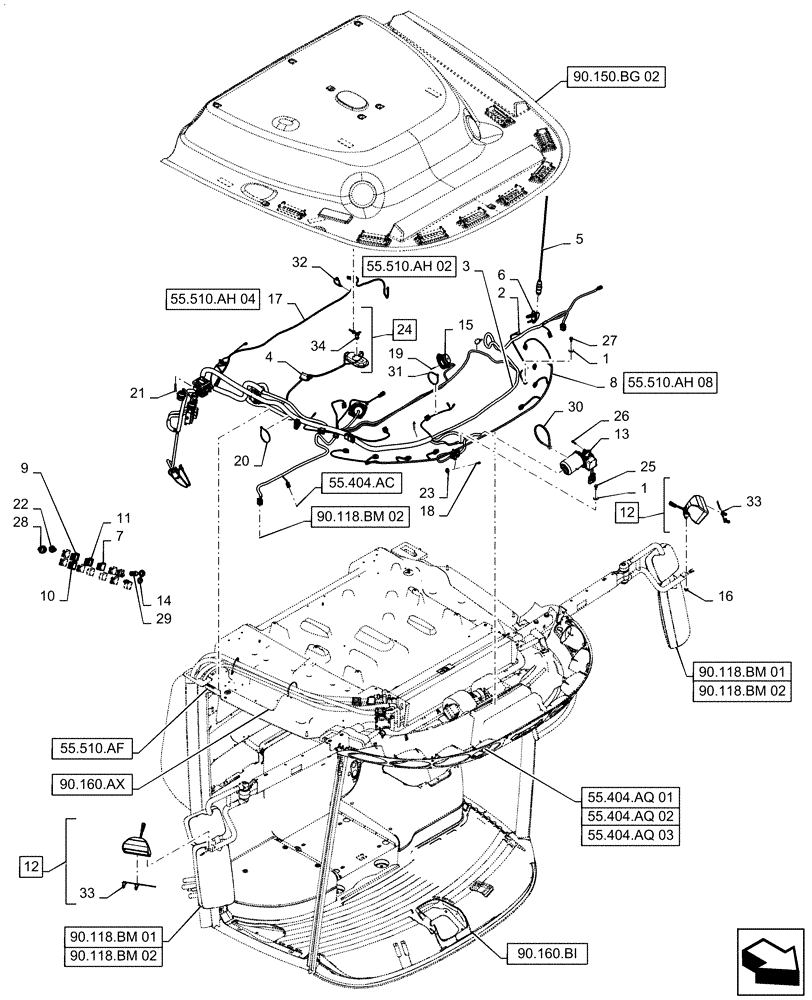 Схема запчастей Case IH 8240 - (55.510.AH[01]) - HARNESS, ROOF, CAB (55) - ELECTRICAL SYSTEMS