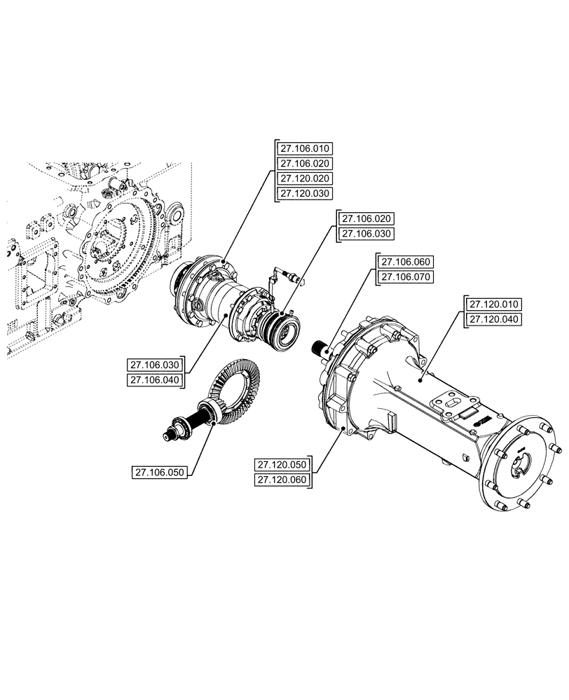 Схема запчастей Case IH FARMALL 110U - (27.000.00) - SECTION INDEX - REAR AXLE SYSTEM (27) - REAR AXLE SYSTEM