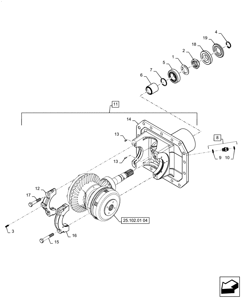 Схема запчастей Case IH MAGNUM 225 - (25.102.01[05]) - DIFFERENTIAL, MFD 12-BOLT CLASS 4 AXLE - ASN ZBRH03334 (25) - FRONT AXLE SYSTEM