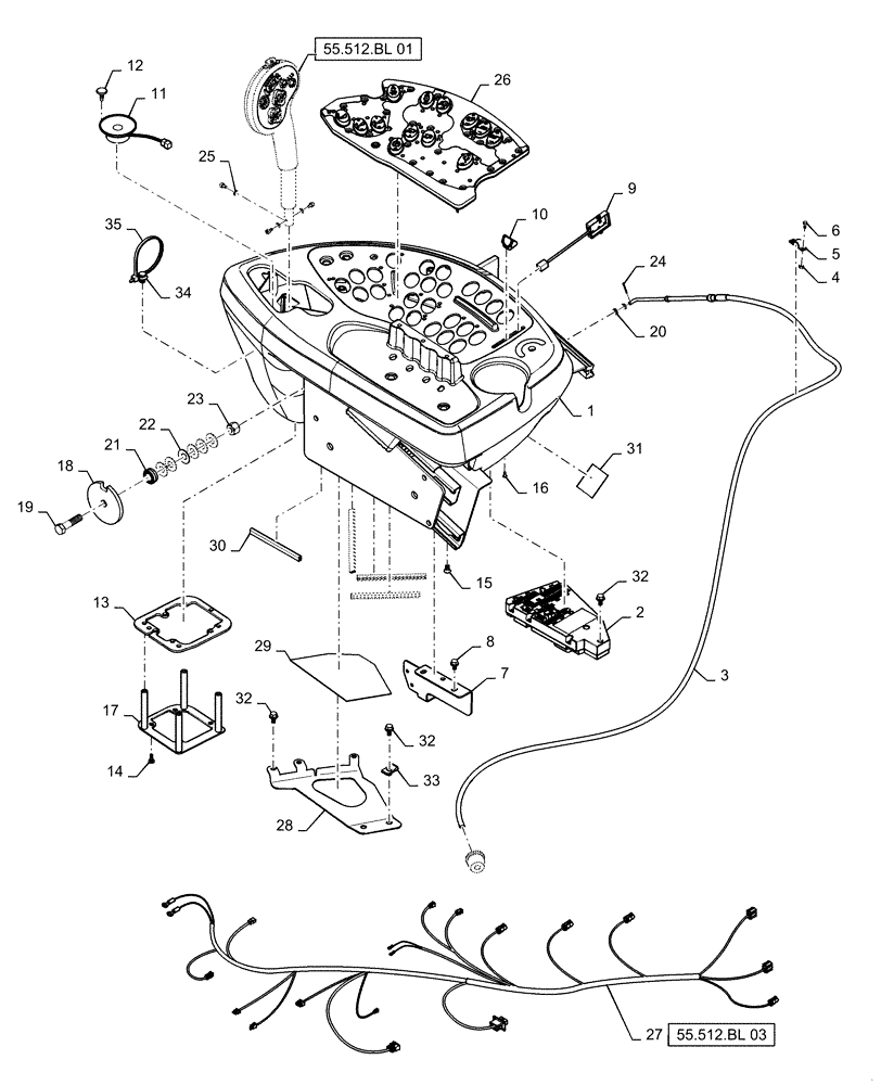 Схема запчастей Case IH 7140 - (55.512.BL[02]) - CONTROL PANEL, RH (55) - ELECTRICAL SYSTEMS