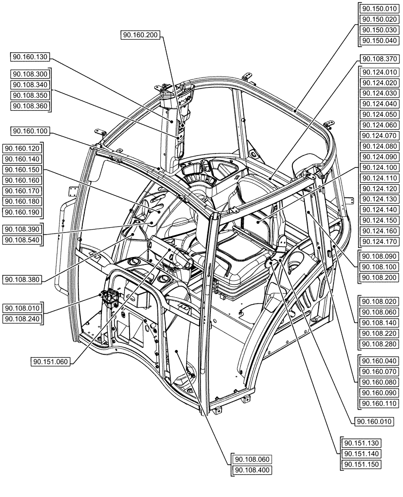 Схема запчастей Case IH FARMALL 120U - (90.000.00[02]) - SECTION INDEX - PLATFORM, CAB, BODYWORK AND DECALS (90) - PLATFORM, CAB, BODYWORK AND DECALS