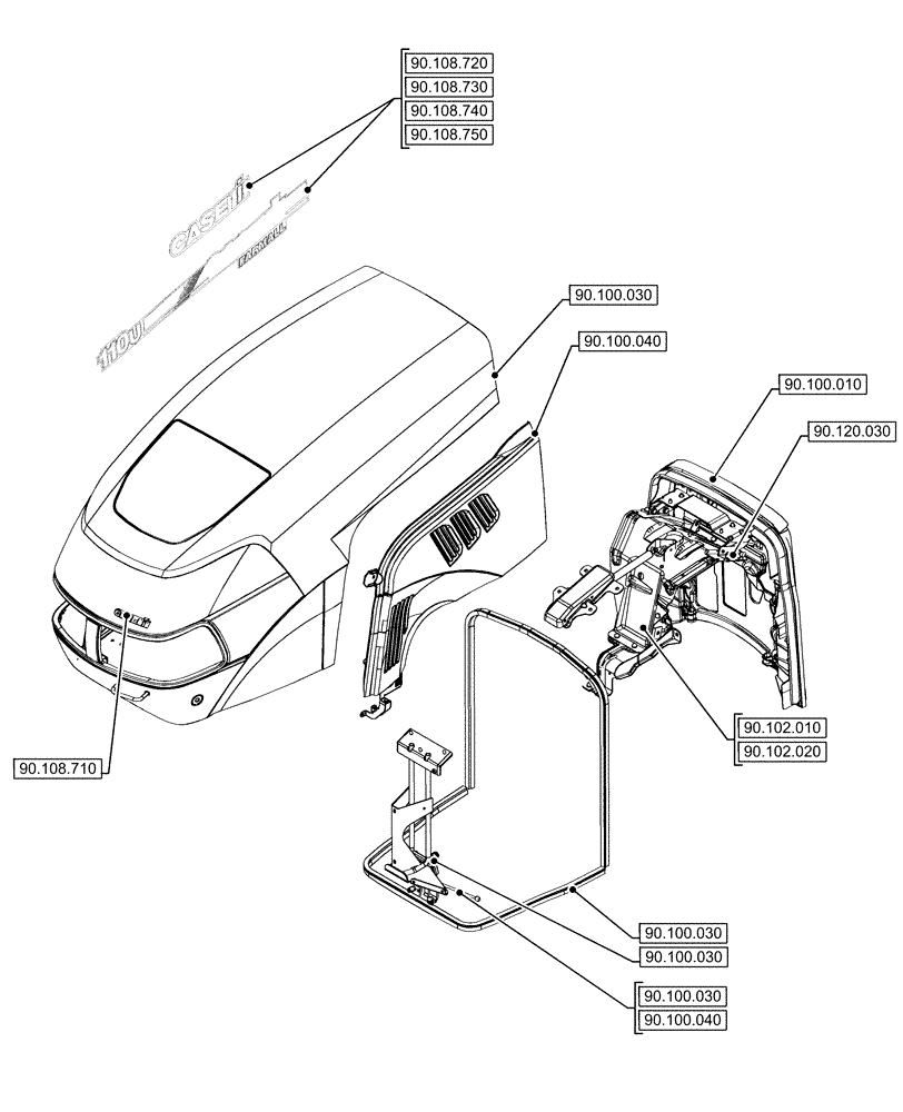 Схема запчастей Case IH FARMALL 120U - (00.000.90[04]) - PICTORIAL INDEX - PLATFORM, CAB, BODYWORK AND DECALS (00) - GENERAL & PICTORIAL INDEX