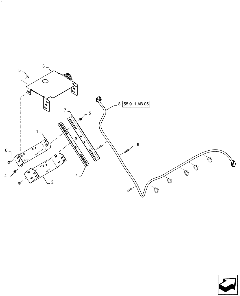 Схема запчастей Case IH 7140 - (55.911.AB[04]) - GPS RECEIVER GRAIN TANK MOUNTING (55) - ELECTRICAL SYSTEMS
