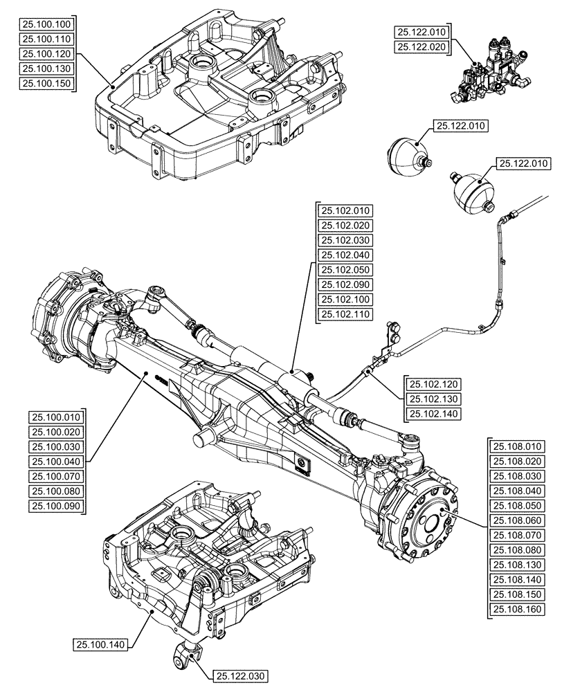 Схема запчастей Case IH FARMALL 120U - (25.000.00) - SECTION INDEX - FRONT AXLE SYSTEM (25) - FRONT AXLE SYSTEM
