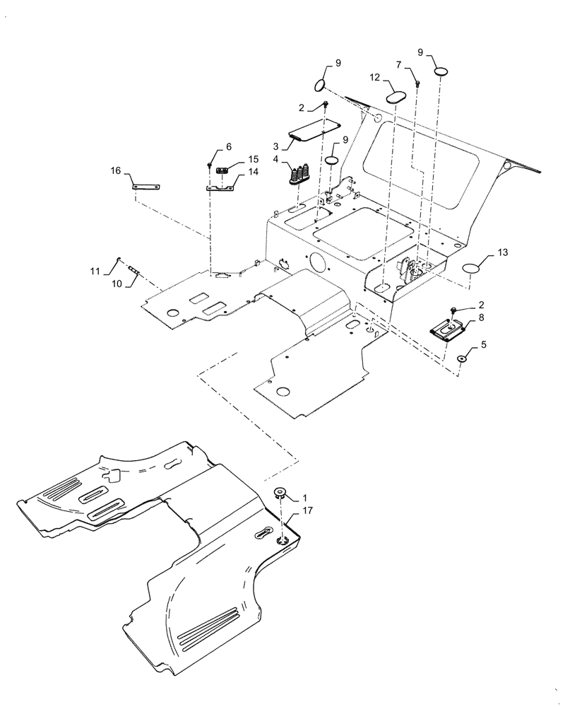 Схема запчастей Case IH FARMALL 40C - (90.160.030) - TRIM PANEL, COVER, HYDROSTATIC TRANSMISSION (90) - PLATFORM, CAB, BODYWORK AND DECALS