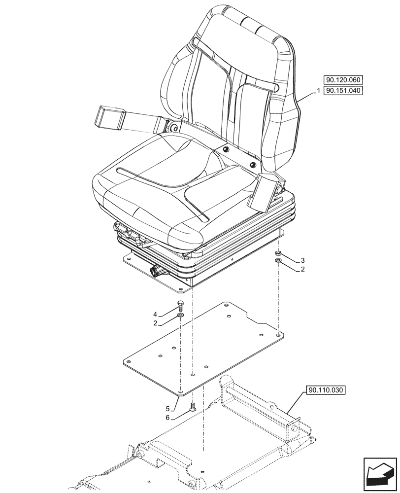 Схема запчастей Case IH FARMALL 80N - (90.120.050) - VAR - 335859 - CAB, SEAT, MECHANICAL, SUSPENSION (90) - PLATFORM, CAB, BODYWORK AND DECALS