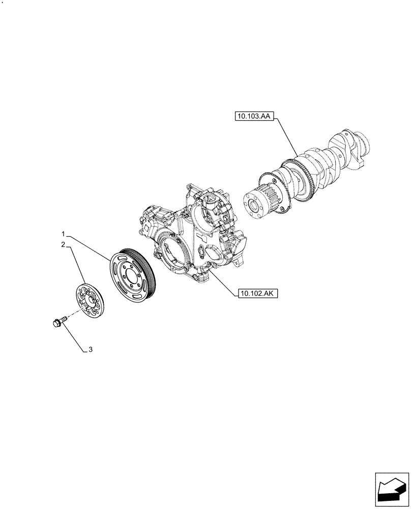 Схема запчастей Case IH F5DFL413A E009 - (10.103.AG) - CRANKSHAFT, PULLEY (10) - ENGINE