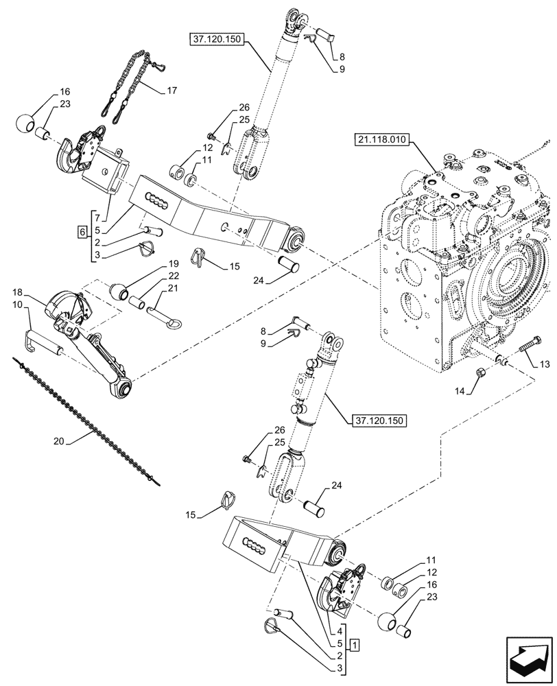 Схема запчастей Case IH FARMALL 80V - (37.120.090) - VAR - 341790, 759012 - REAR, 3 POINT HITCH, TOP LINK, LOWER LINK, W/ QUICK ENDS, W/ TYRE 20, CAT 2 (37) - HITCHES, DRAWBARS & IMPLEMENT COUPLINGS