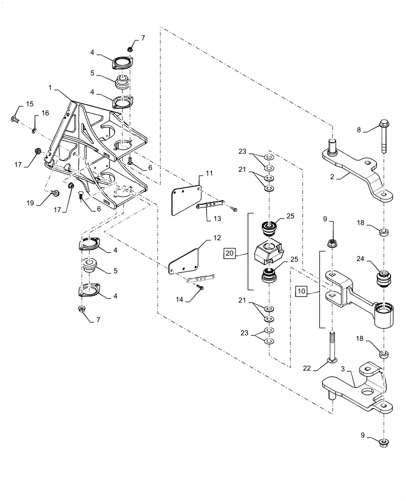 Схема запчастей Case IH 6140 - (74.101.BB[02]) - VAR - 425447 - CROSS FLOW ACTUATOR LINKAGE (74) - CLEANING