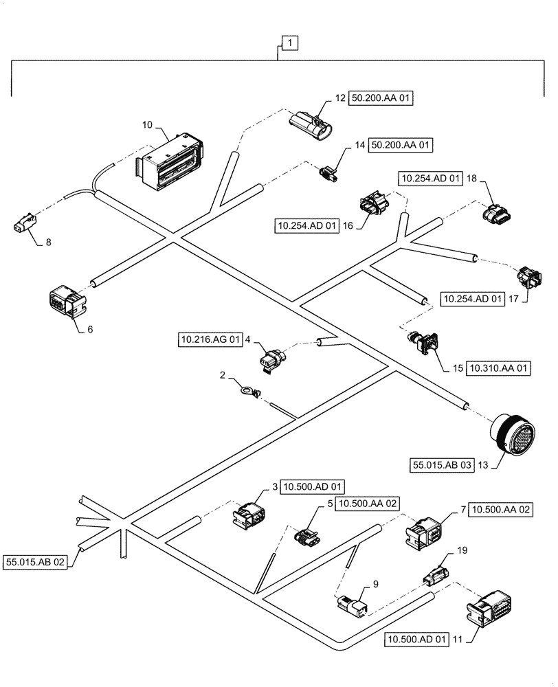 Схема запчастей Case IH PATRIOT 2250 - (55.015.AB[03]) - ENGINE DENOX HARNESS, BSN YGT044001, PART II (55) - ELECTRICAL SYSTEMS