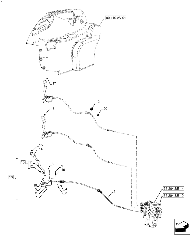 Схема запчастей Case IH FARMALL 120A - (35.204.BL[16]) - VAR - 429473 - 3 REMOTE CONTROL VALVES, CONTROL LEVER, W/O CAB (35) - HYDRAULIC SYSTEMS