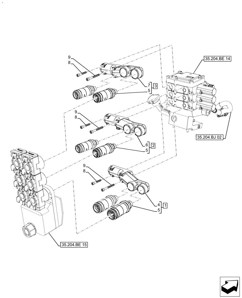 Схема запчастей Case IH FARMALL 120A - (35.204.BE[16]) - VAR - 429473 - 3 REMOTE CONTROL VALVES (35) - HYDRAULIC SYSTEMS