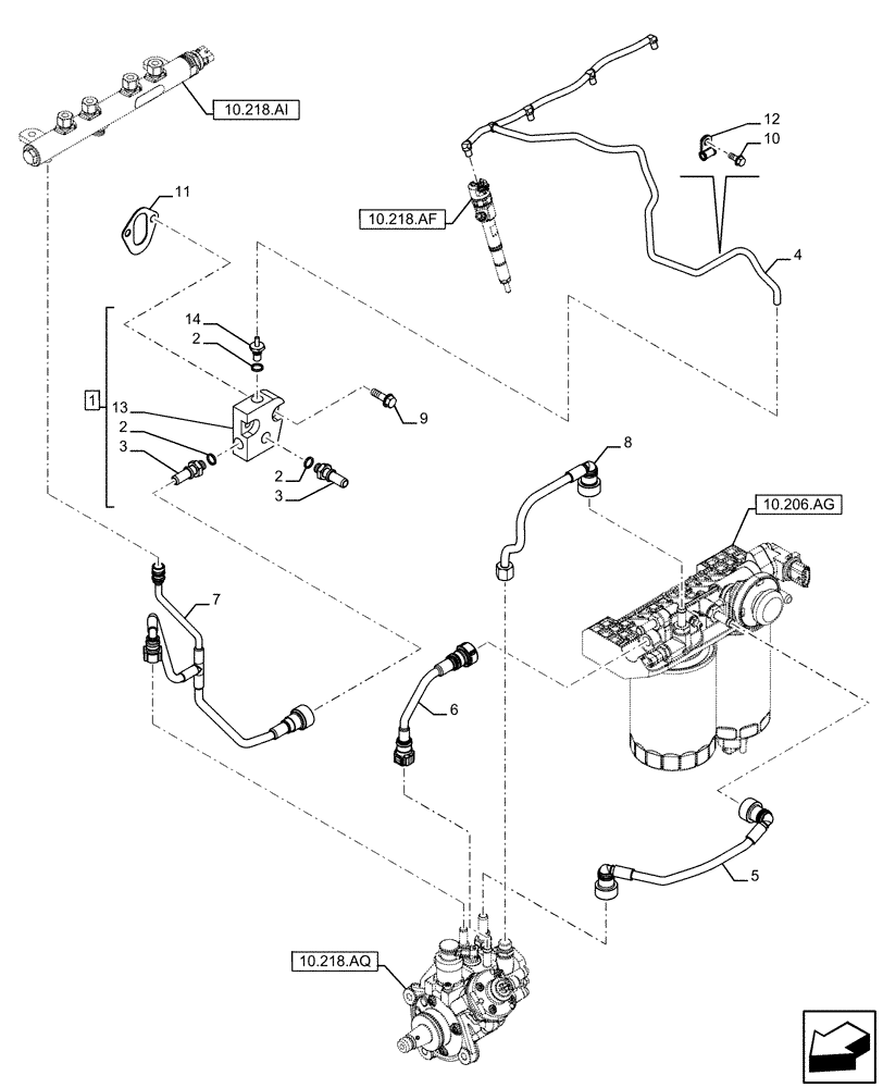 Схема запчастей Case IH F5DFL413J A011 - (10.210.AF) - FUEL LINE (10) - ENGINE