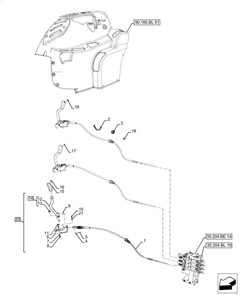 Схема запчастей Case IH FARMALL 120A - (35.204.BL[13]) - VAR - 429473 - 3 REMOTE CONTROL VALVES, CONTROL LEVER, CAB (35) - HYDRAULIC SYSTEMS