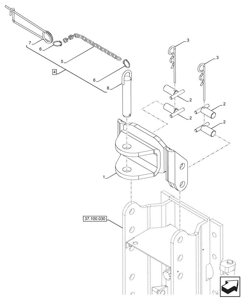Схема запчастей Case IH FARMALL 90V - (37.100.060) - VAR - 334895, 336895 - REAR, TOW HOOK (37) - HITCHES, DRAWBARS & IMPLEMENT COUPLINGS