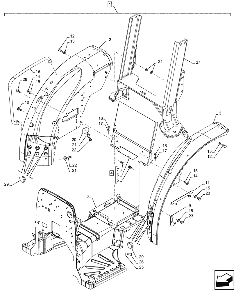 Схема запчастей Case IH FARMALL 80N - (90.110.030) - VAR - 744478, 759036 - PLATFORM, REAR FENDER, MIDDLE POSITION, W/O CAB (90) - PLATFORM, CAB, BODYWORK AND DECALS