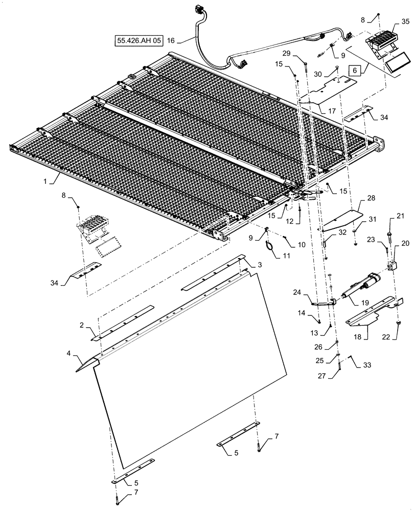 Схема запчастей Case IH 7140 - (74.114.AZ[02]) - VAR - 425455, 425456, 425457, 425458 - CROSS FLOW REMOTE CONTROL UPPER SIEVE (74) - CLEANING