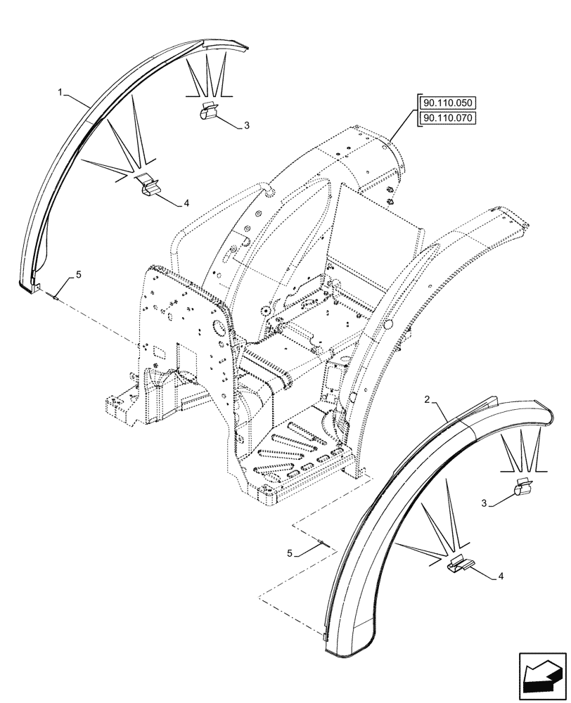Схема запчастей Case IH FARMALL 80N - (90.116.170) - VAR - 744478 - REAR FENDER EXTENSION, WRAP AROUND TYPE, W/O CAB (90) - PLATFORM, CAB, BODYWORK AND DECALS